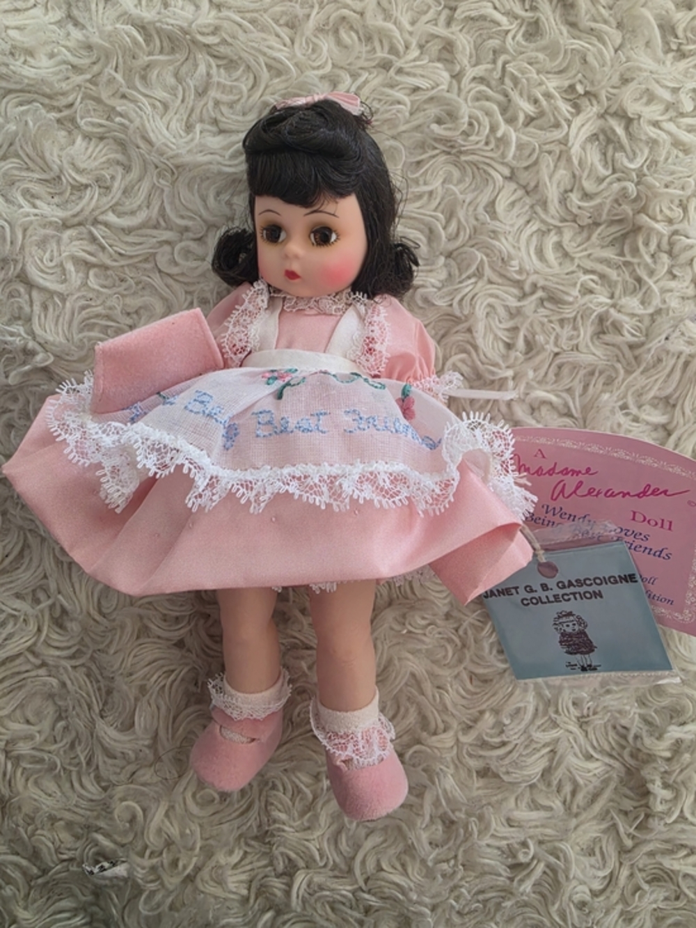 Madame Alexander Pink Lace Apron Doll with Dark Brown‎ Hair